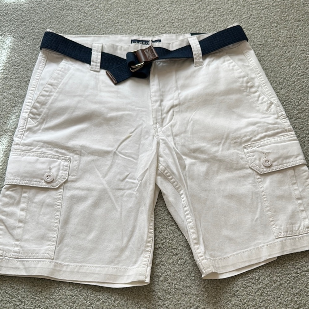 U.S. Polo Assn. Cream White Shorts with Belt